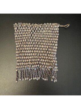 Victorian Beaded Drawstring Evening Pouch Clear Glass Beads & Metallic Accents